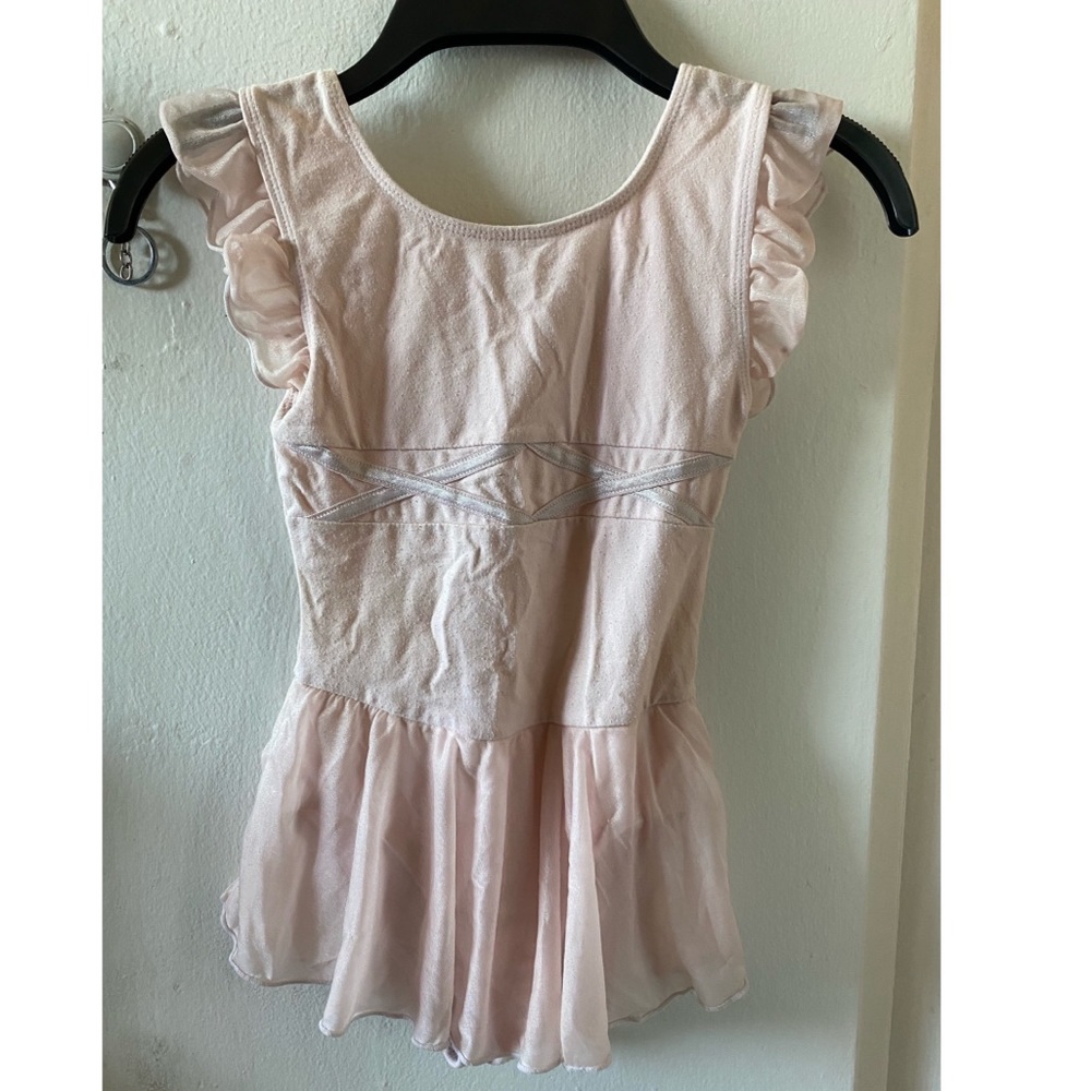Freestyle a Danskin Pink Girls Dance Tank Flutter Sleeve Leotard with Skirt